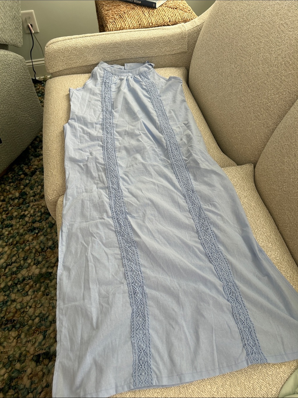 Light Blue Sleeveless Lace-Trim Midi Dress Very Light weight Brand new Dress